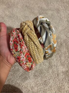 Three-Piece Women’s Headband Set - Coral, Straw, Olive Floral